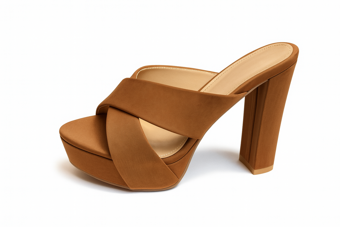 Caramel Brown Platform Block Heels
