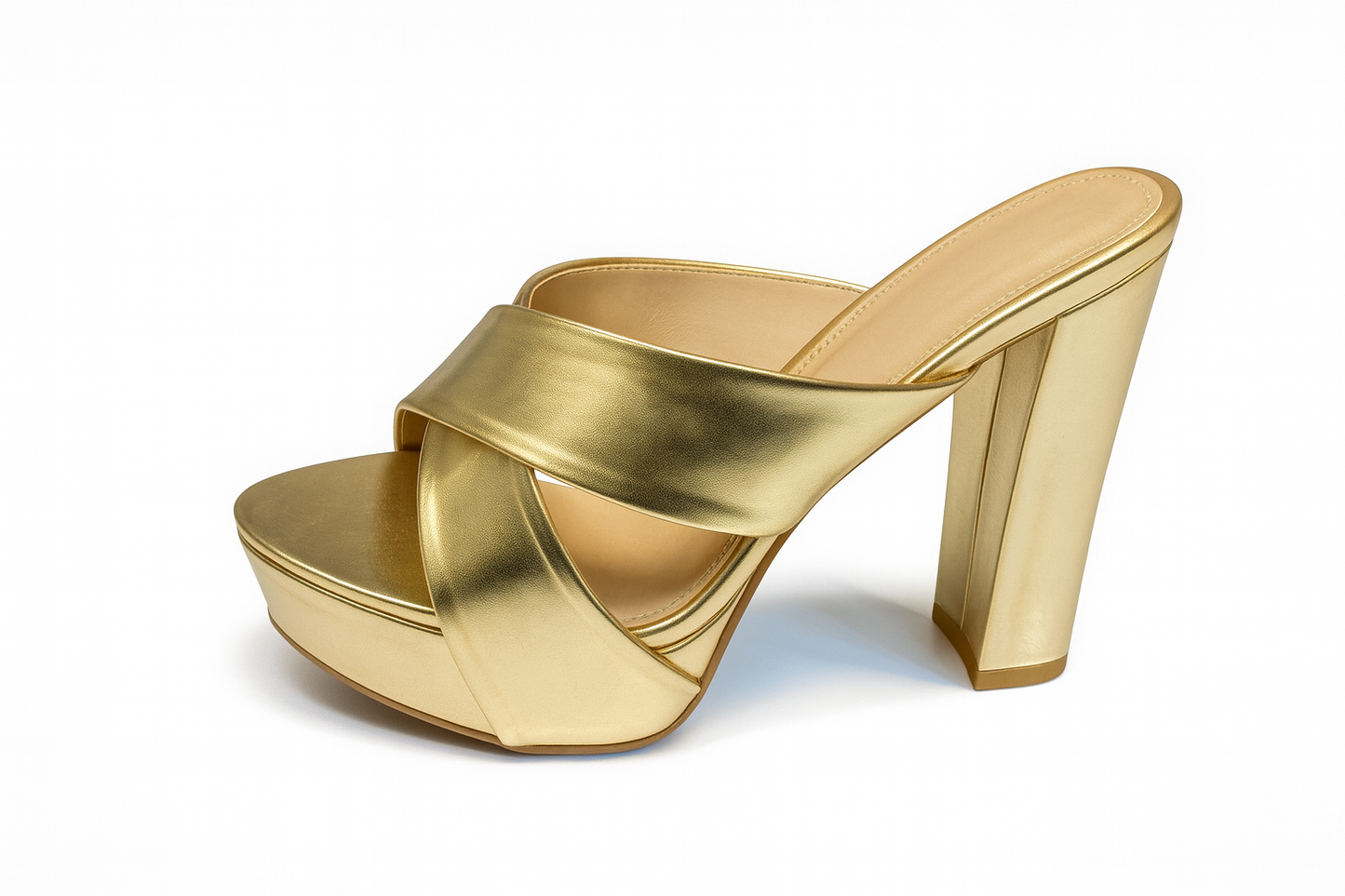 Golden Metallic Platform Block Heels