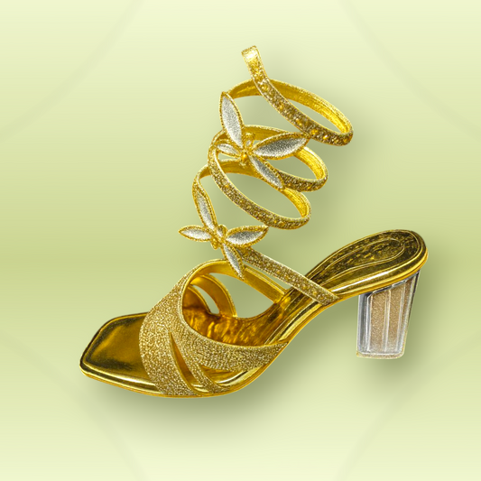 Spiral Butterfly Block Heel Sandal – Gold