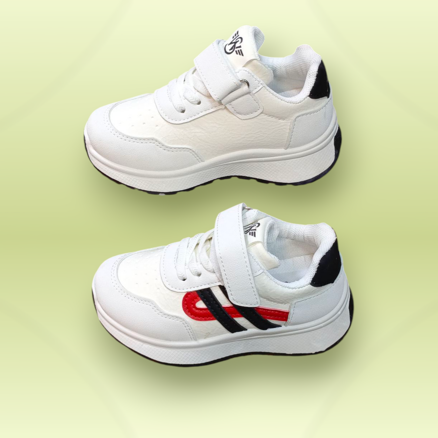 Kids Sneakers with Stripes Velcro + Lace Imported