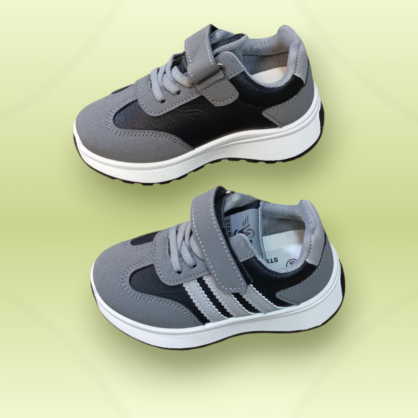 Kids Sneakers with Stripes Velcro + Lace Imported