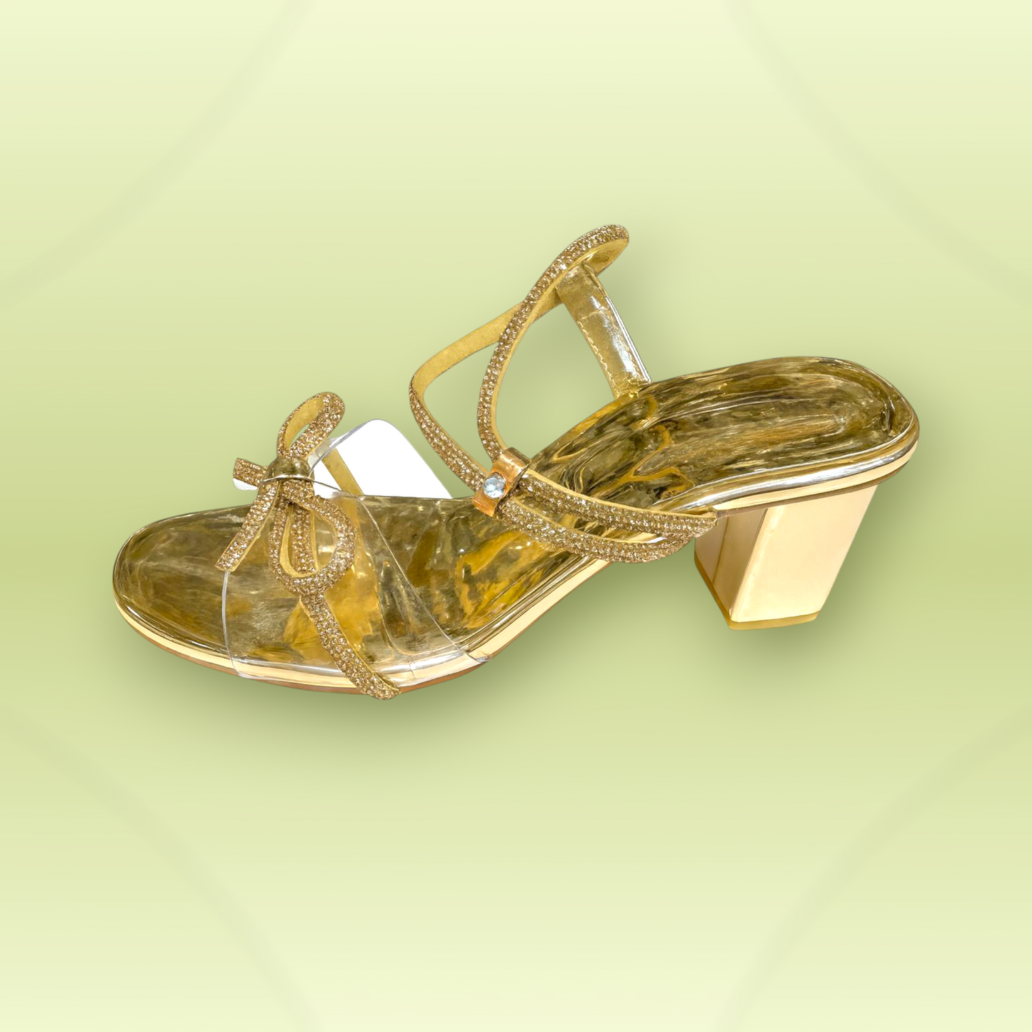 Crystal Bow Block Heels