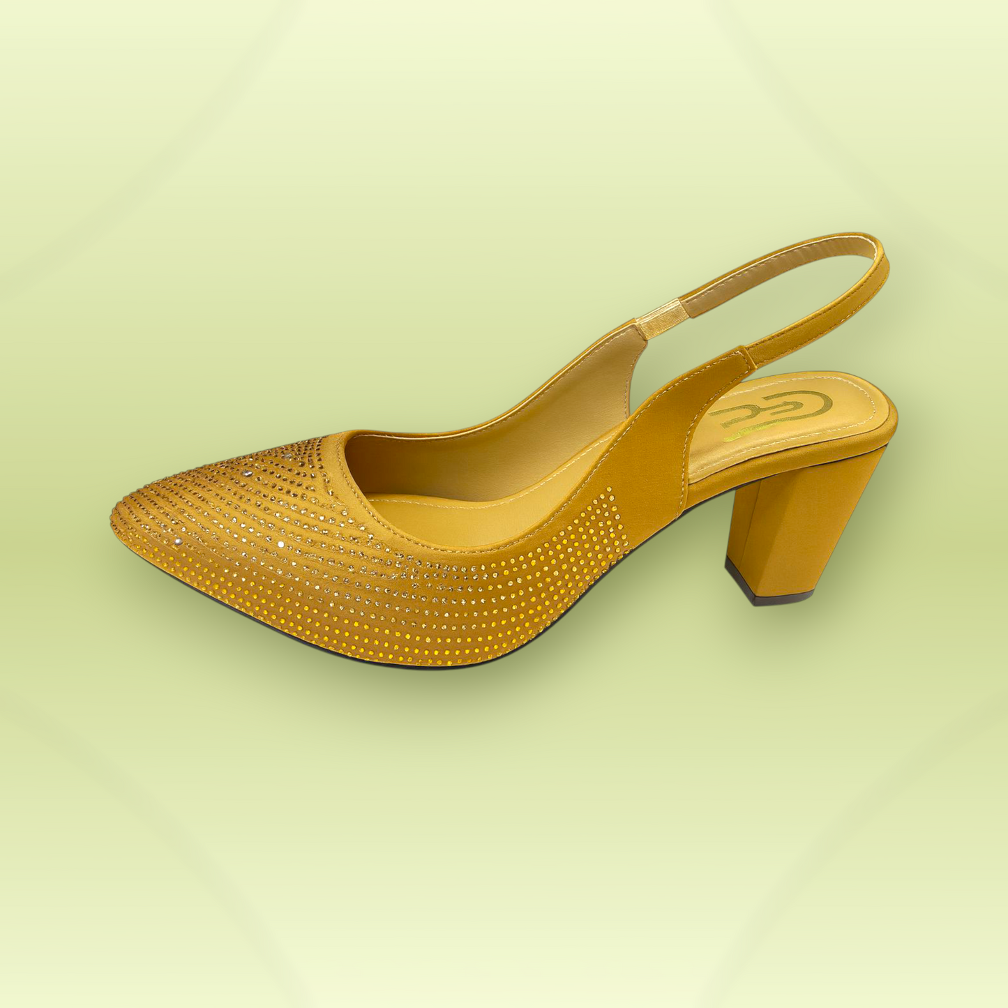 Rhinestone Slingback Block Heel Pumps