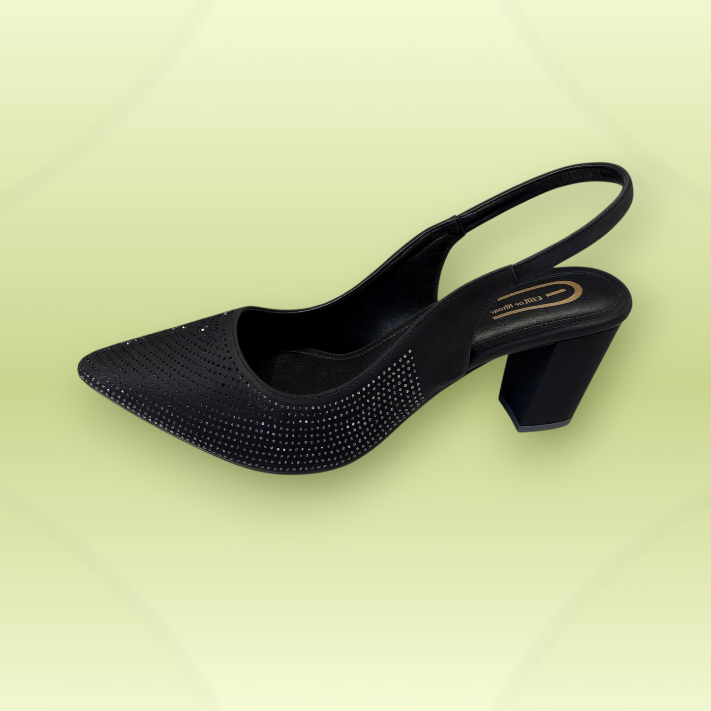 Rhinestone Slingback Block Heel Pumps