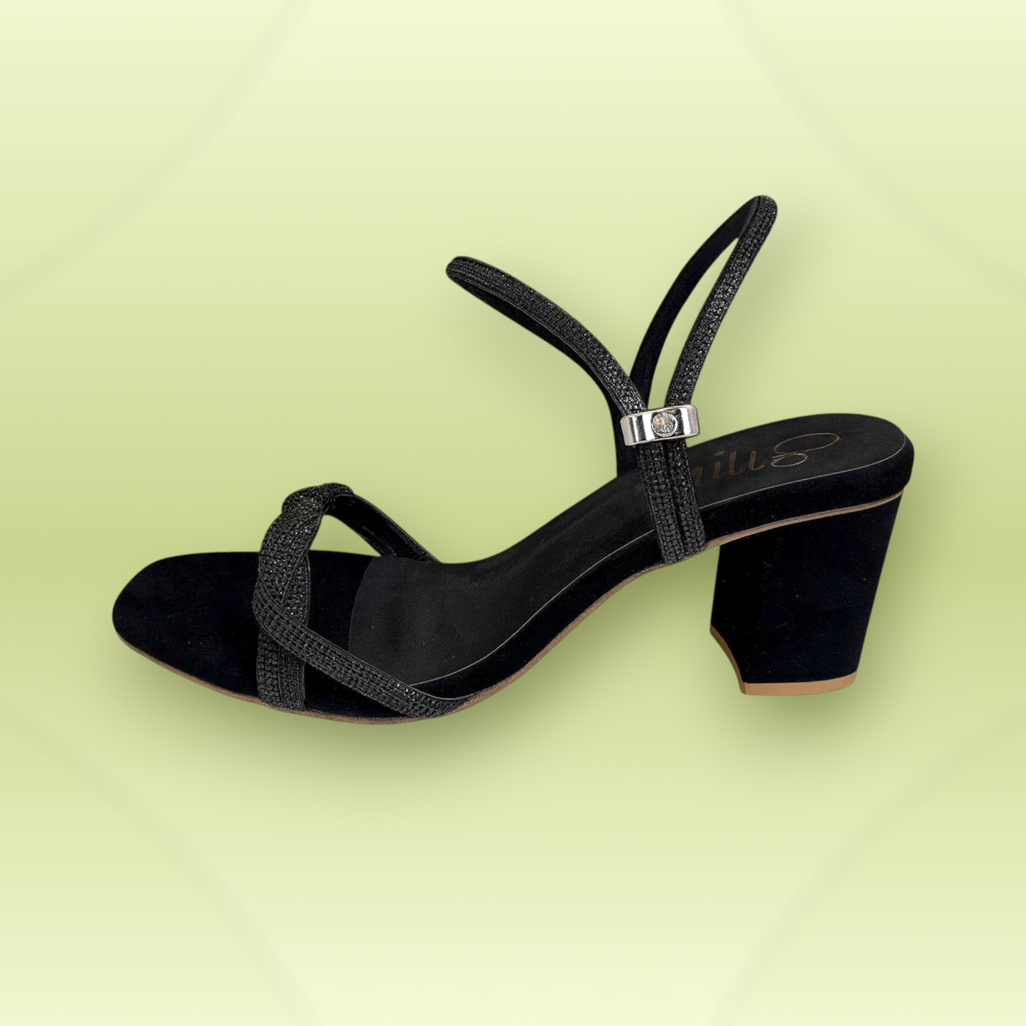 Metallic Rhinestone Block Heel Sandals