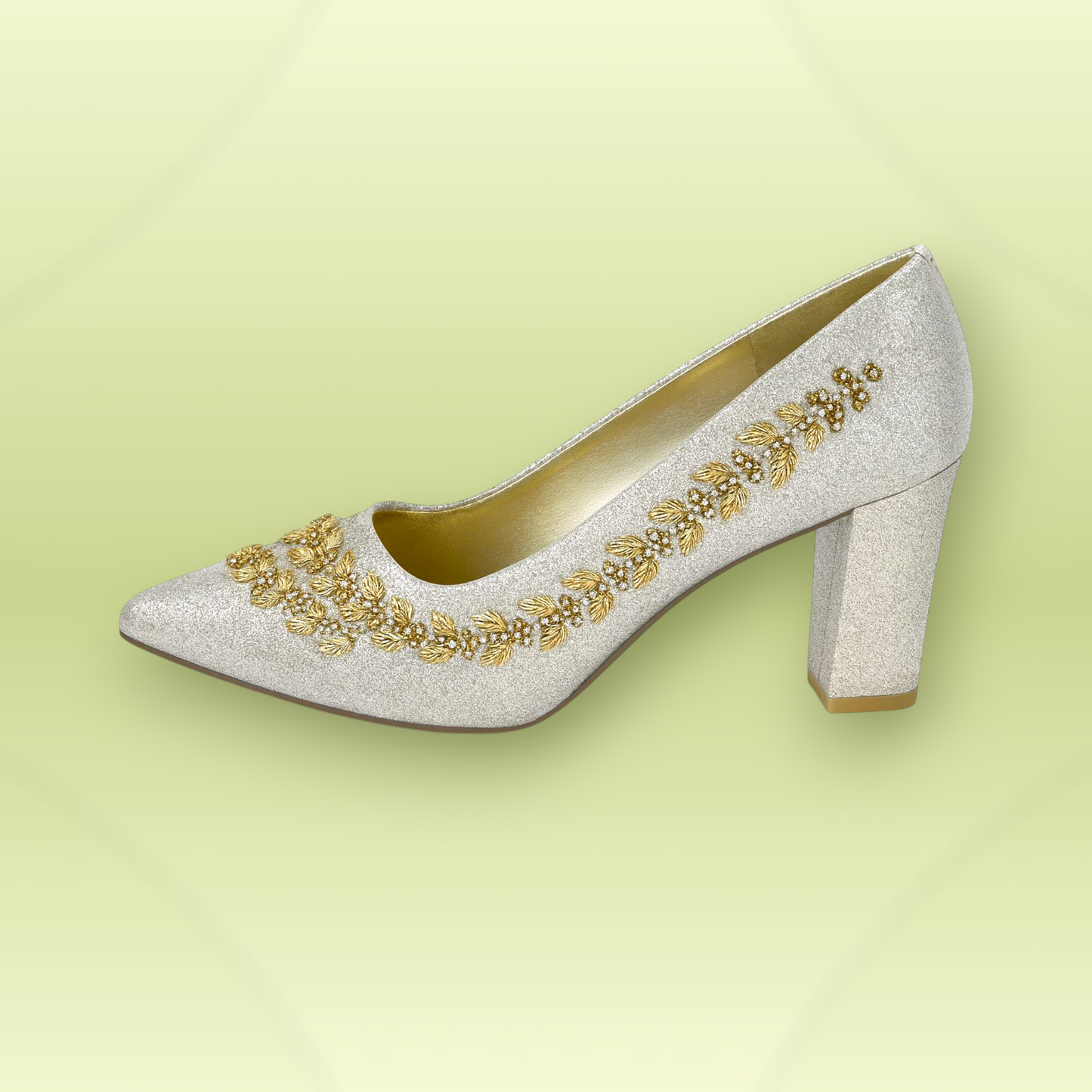 Silver And Gold Embellished Block Heels