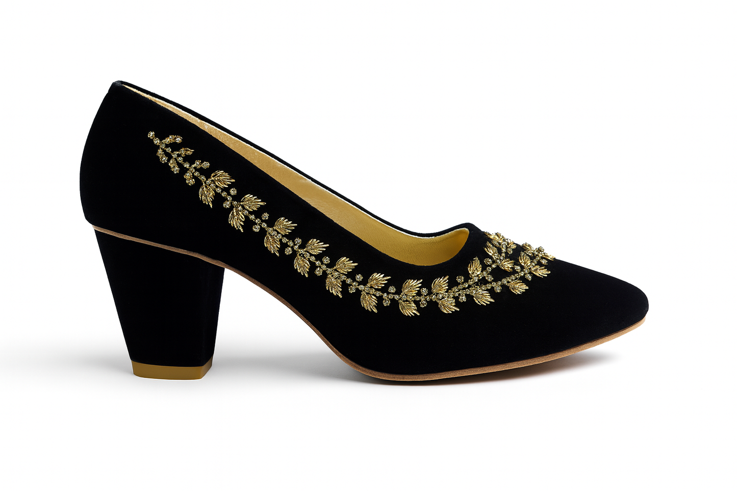 Black-Gold Embellished Block Heels