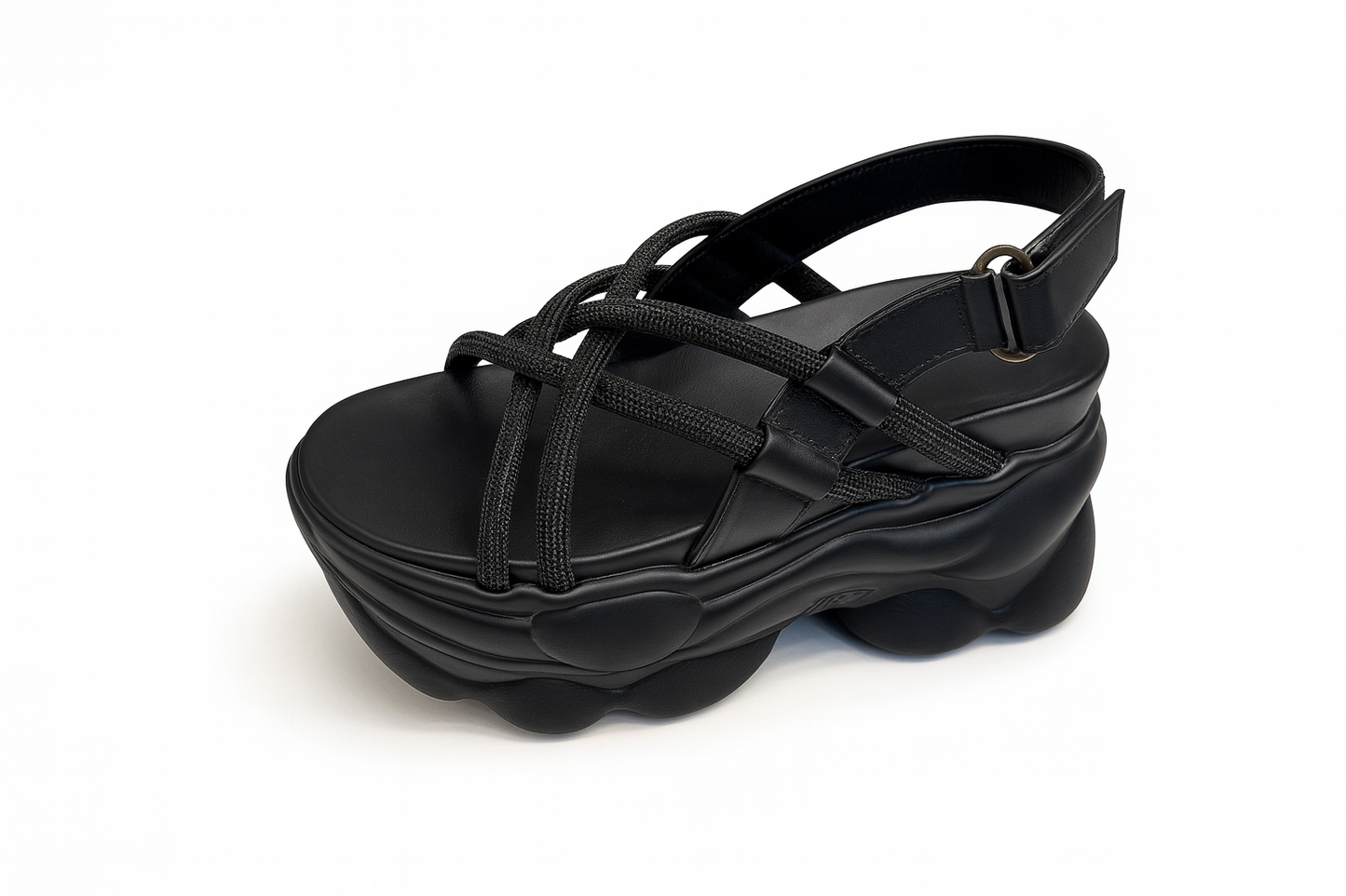 Black Metallic Crisscross Chunky Platform Sandals