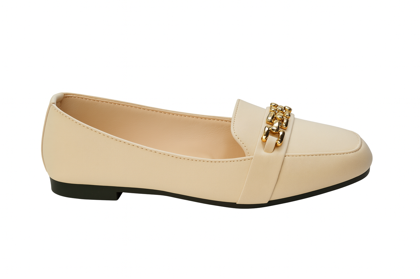 Cream Chain Accent Loafers