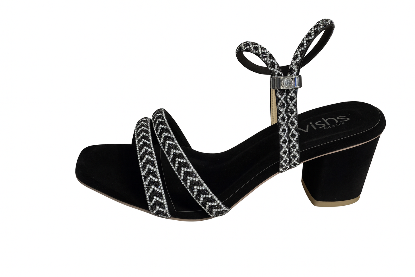 Maroon Velvet Crystal Strap Ankle Block Heels