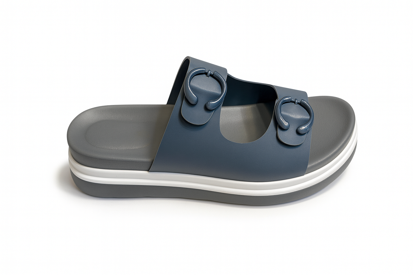 Navy Double Buckle Comfort Slip-On Sandals
