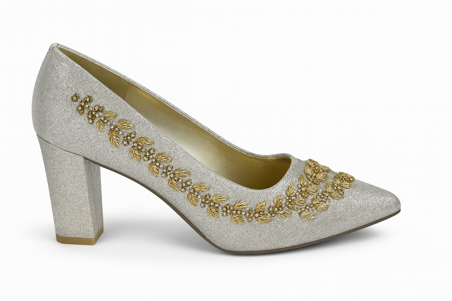 Silver-Gold Embellished Block Heels