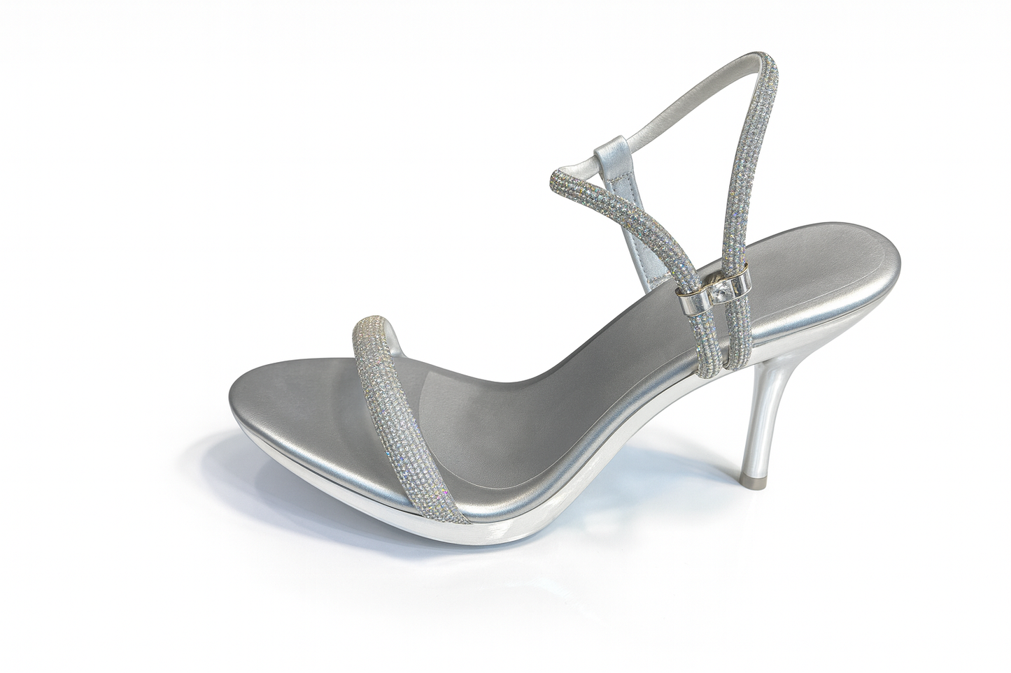 Silver Crystal Strap Stiletto Sandals