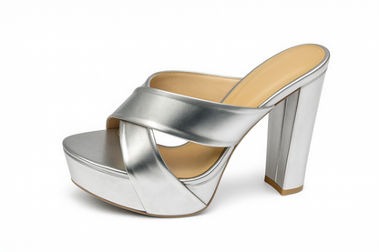 Silver Metallic Platform Block Heels