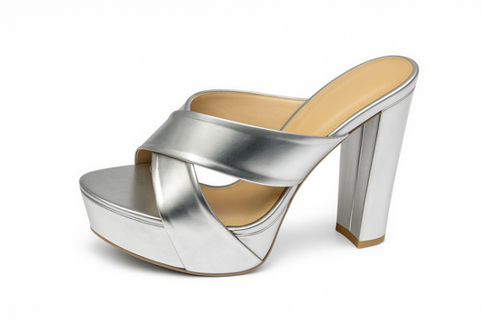 Silver Metallic Platform Block Heels
