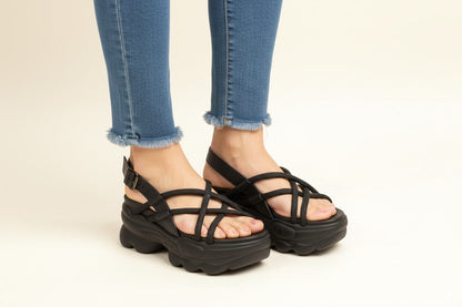 Black Metallic Crisscross Chunky Platform Sandals