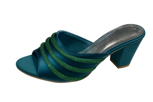 Emerald Green Glitter Strap Block Heels