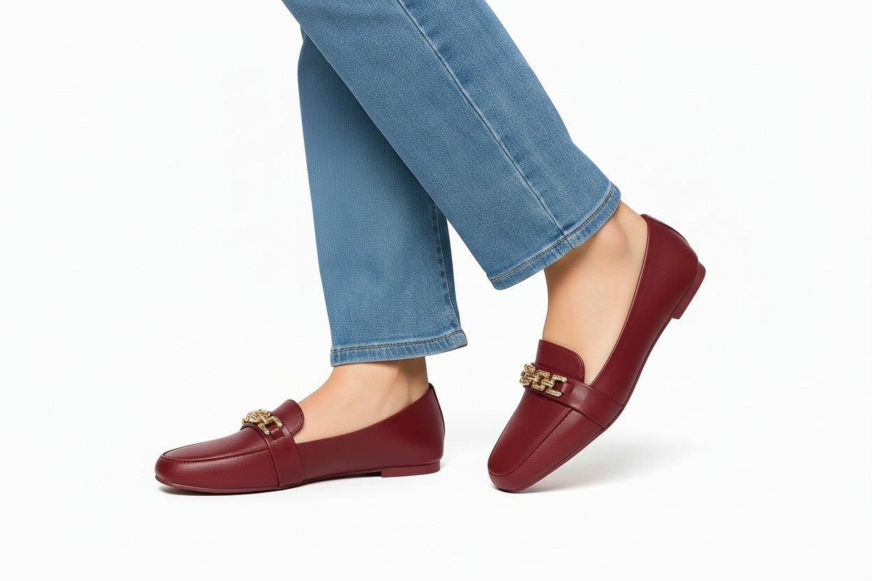 Maroon Chain Accent Loafers