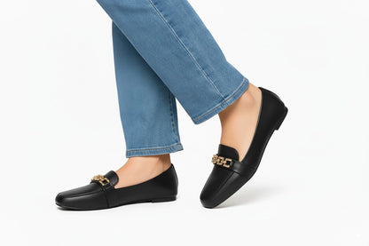 Black Chain Accent Loafers
