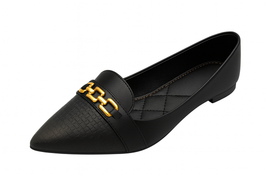 Black Textured Pointed-Toe Loafers