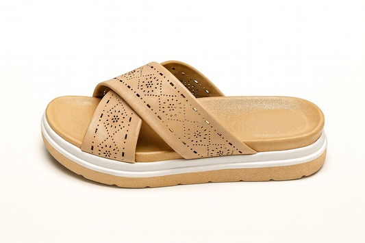 Beige Comfort Cross-Strap Sandals