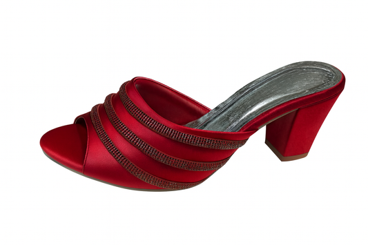 Red Glitter Strap Block Heels