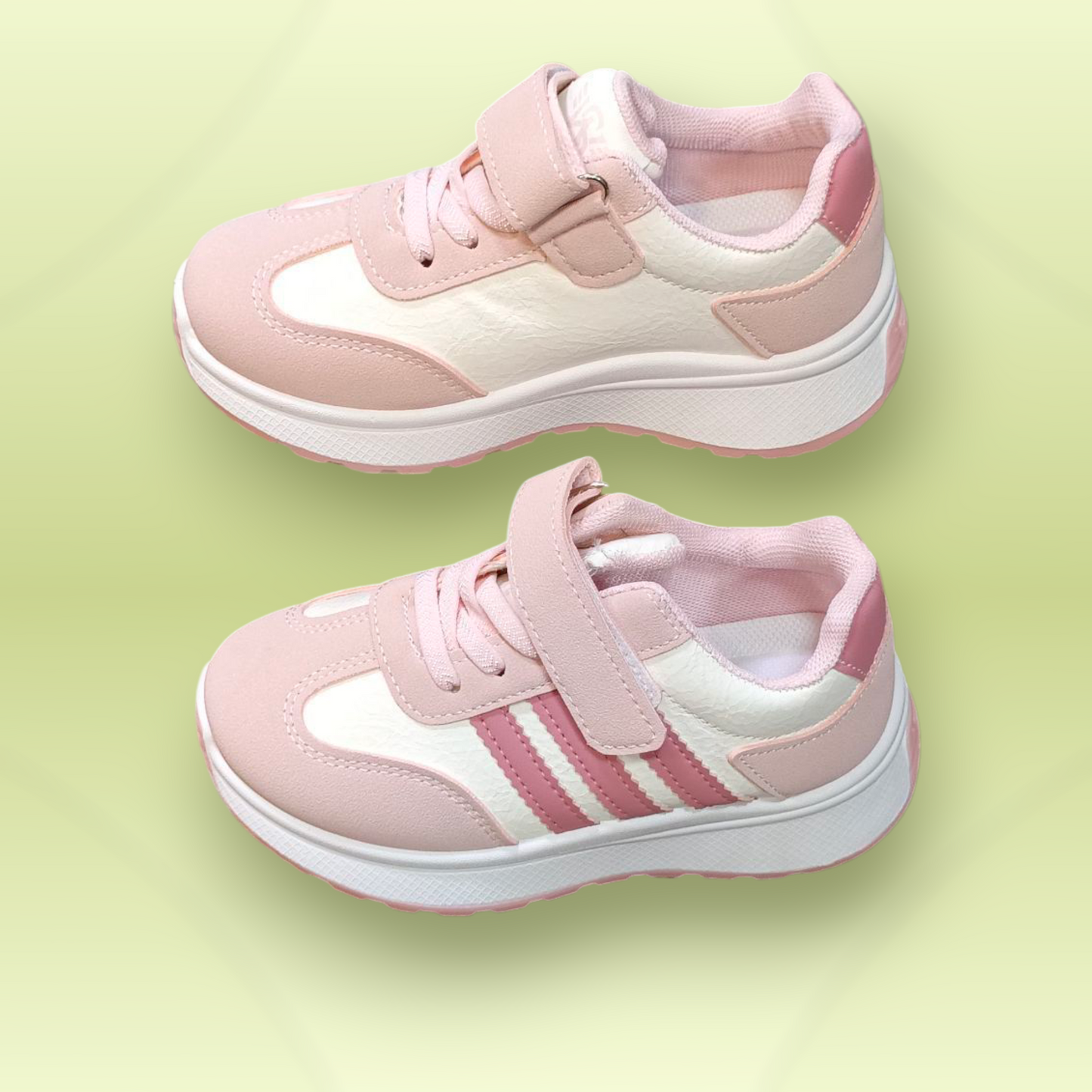 Kids Sneakers with Stripes Velcro + Lace Imported