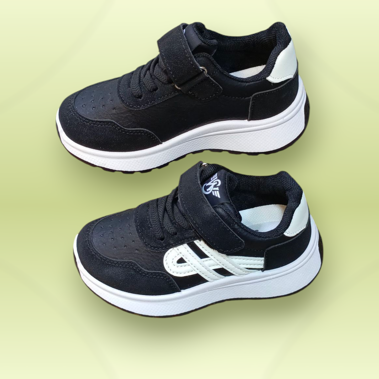 Kids Sneakers with Stripes Velcro + Lace Imported