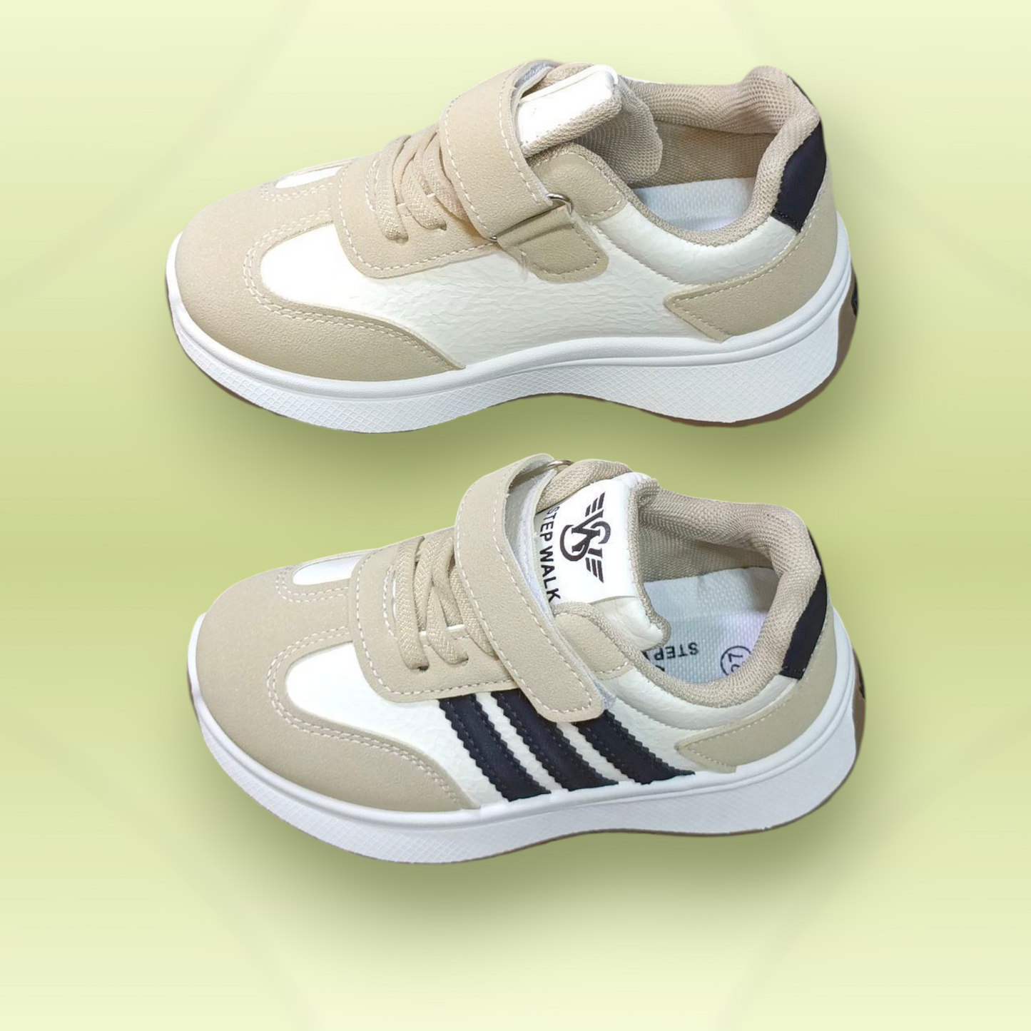 Kids Sneakers with Stripes Velcro + Lace Imported