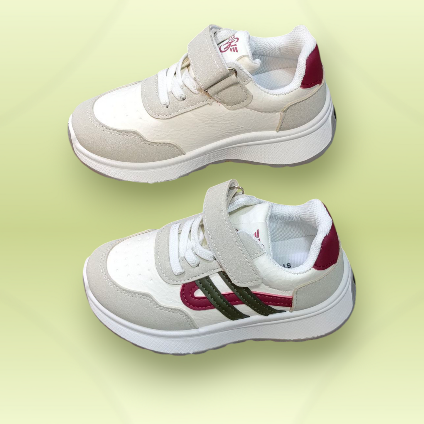 Kids Sneakers with Stripes Velcro + Lace Imported