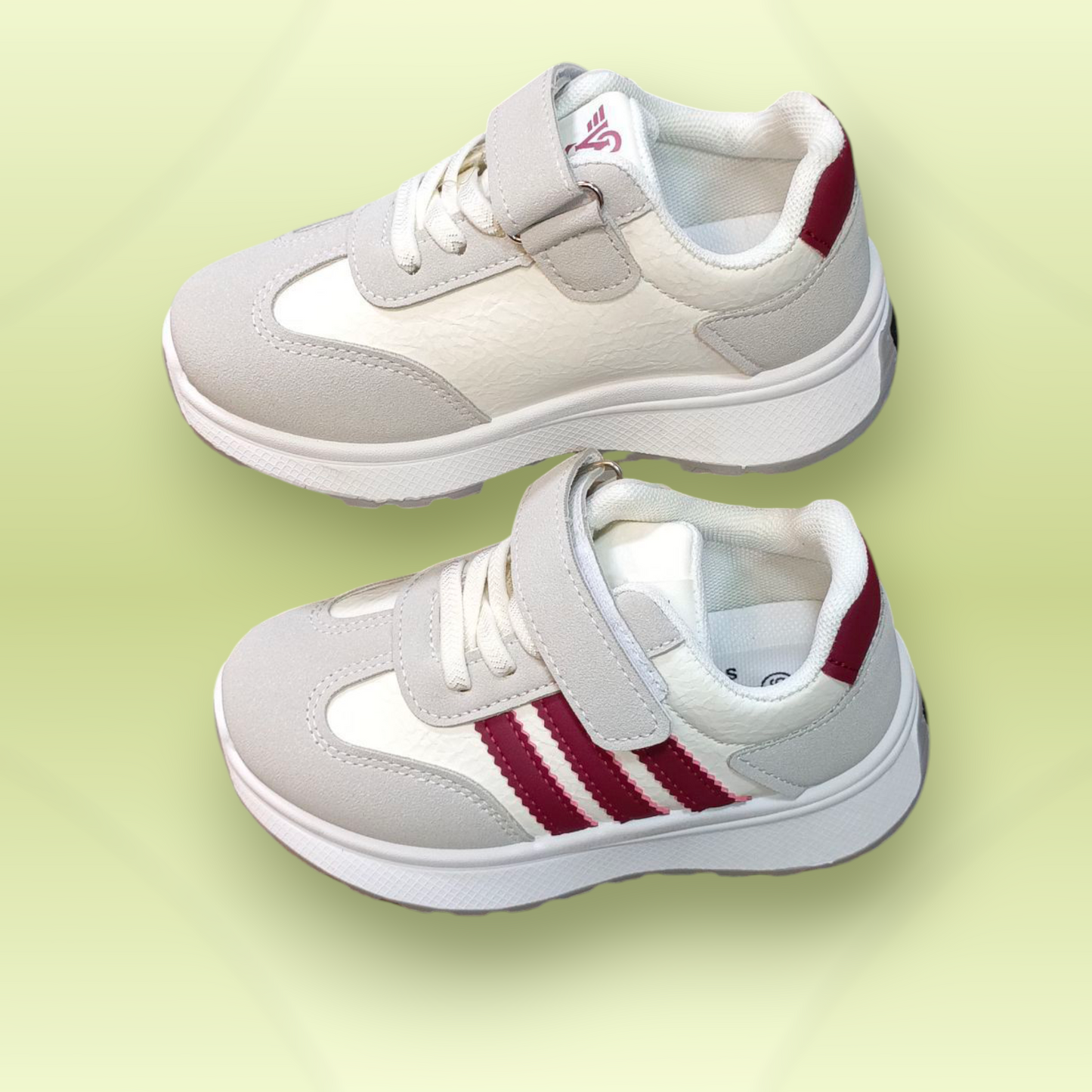 Kids Sneakers with Stripes Velcro + Lace Imported