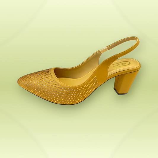 Rhinestone Slingback Block Heel Pumps