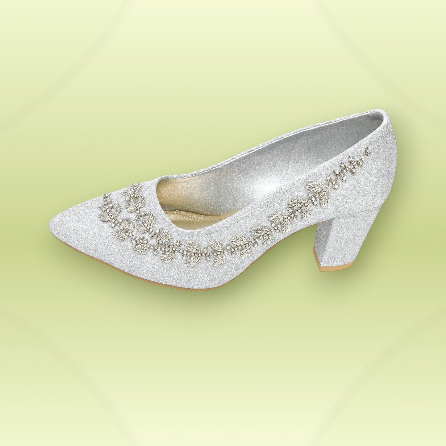 Silver And Gold Embellished Block Heels