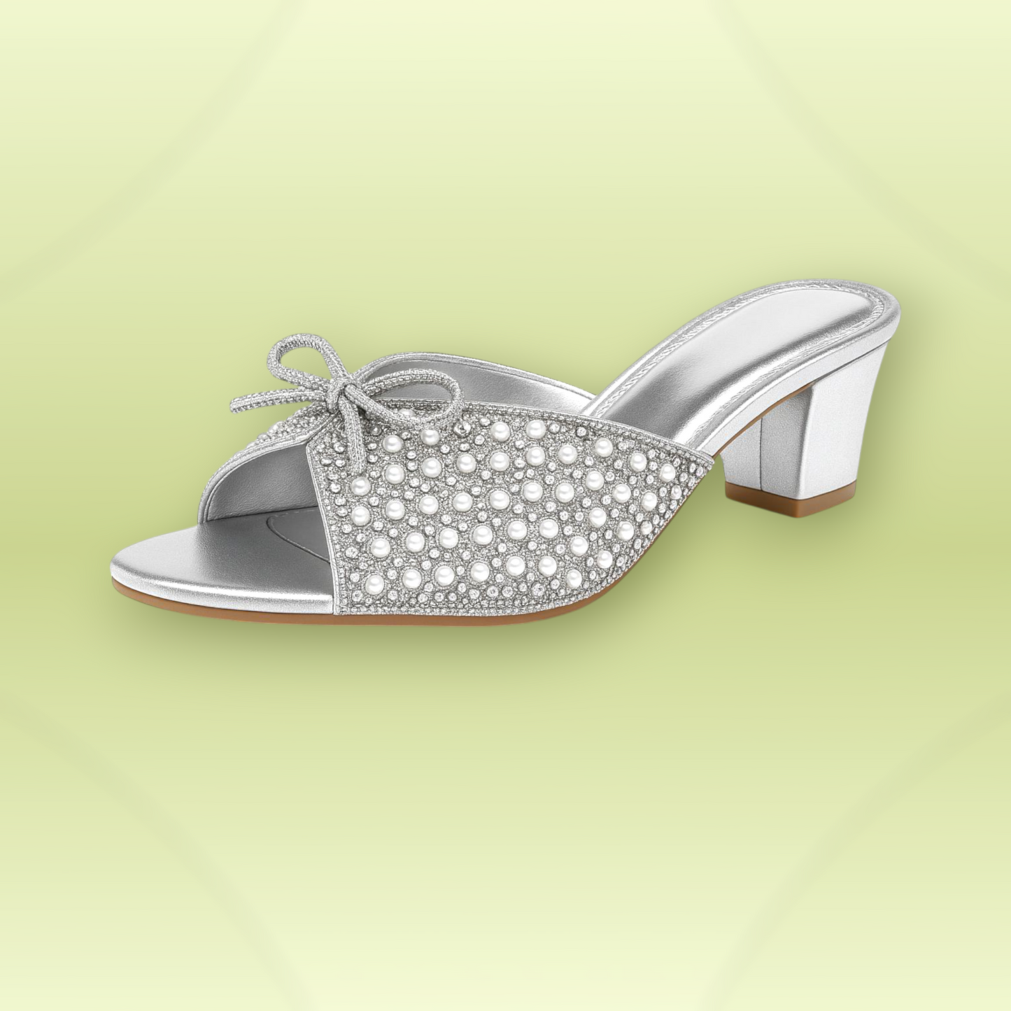 Pearl Bow Embellished Block Heel