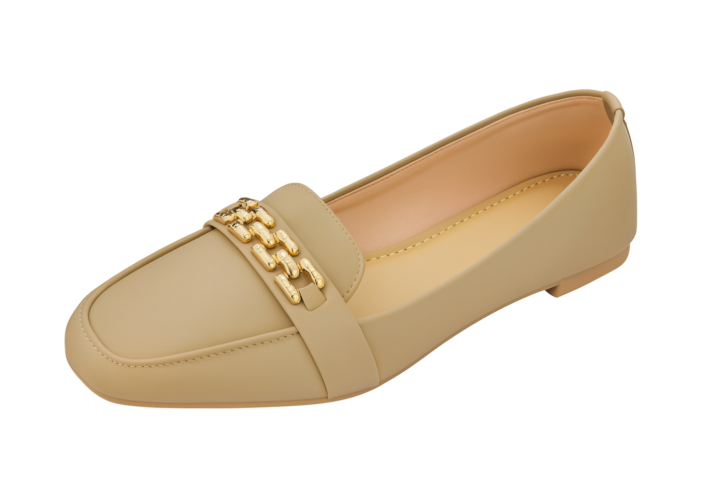 Beige Chain Accent Loafers
