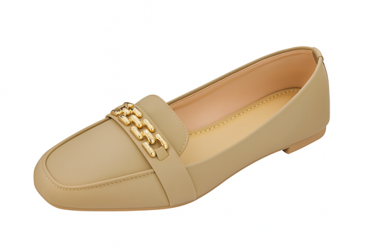 Beige Chain Accent Loafers