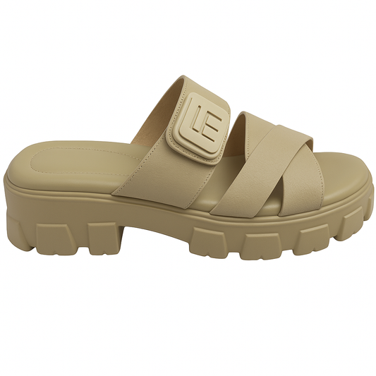 Beige Chunky Sole Cross-Strap Sandals