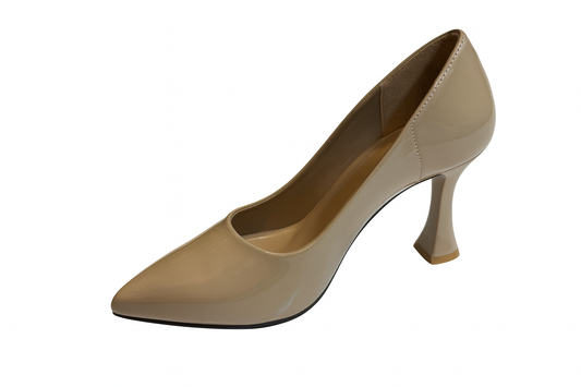 Beige Glossy Sculpted Heels