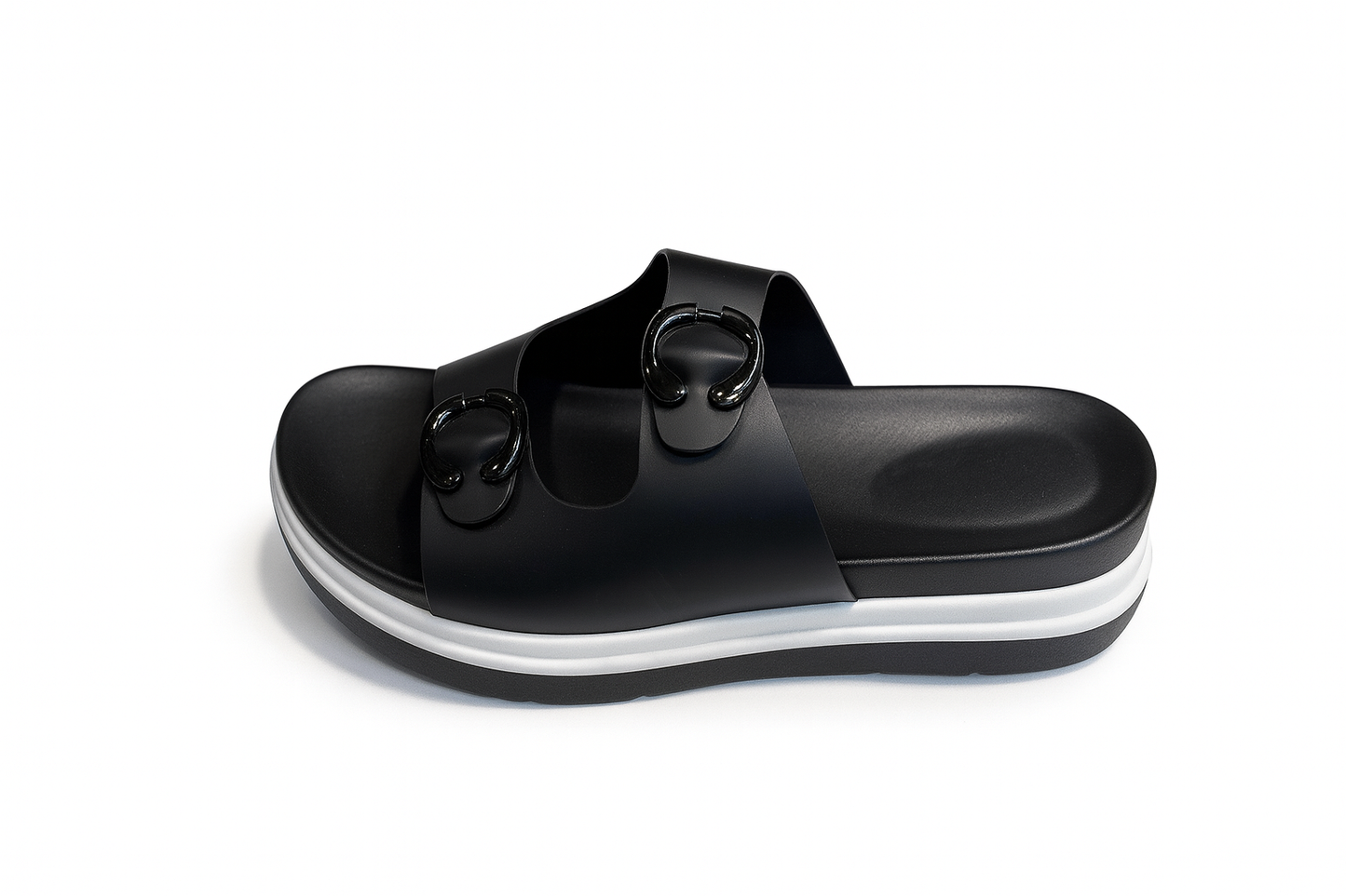 Black Double Buckle Comfort Sandals