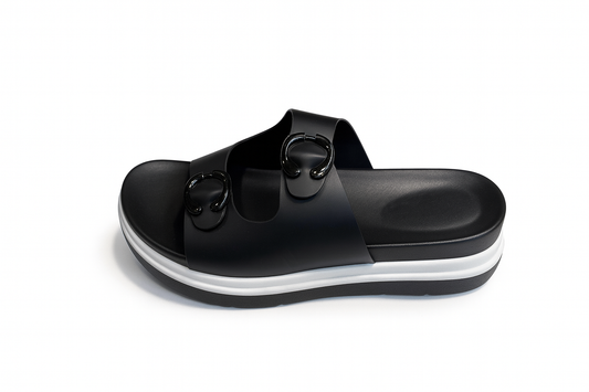 Black Double Buckle Comfort Sandals