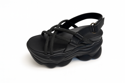 Black Metallic Crisscross Chunky Platform Sandals