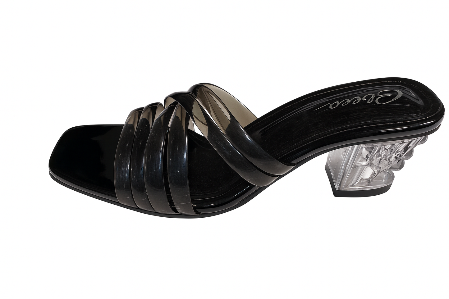 Black Transparent Multi-Strap Block Heels