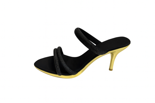 Black & Gold Double Strap Stiletto Heels