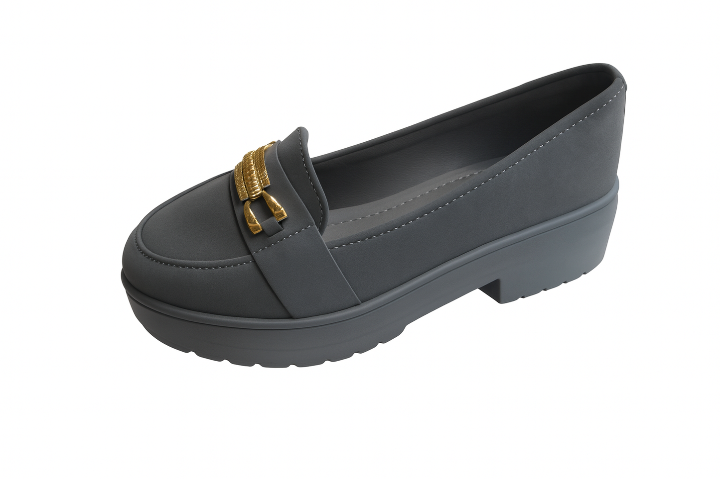 Charcoal Gold Accent Platform Loafers