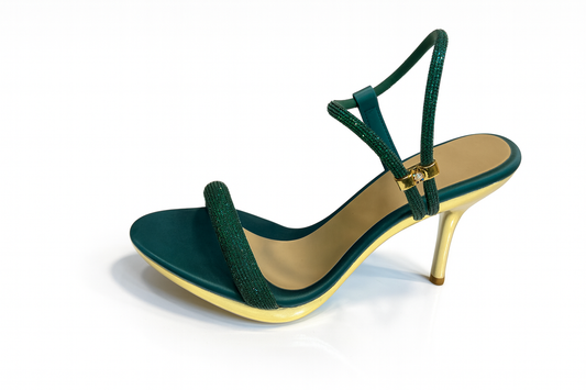 Emerald Green Crystal Strap Stiletto Sandals