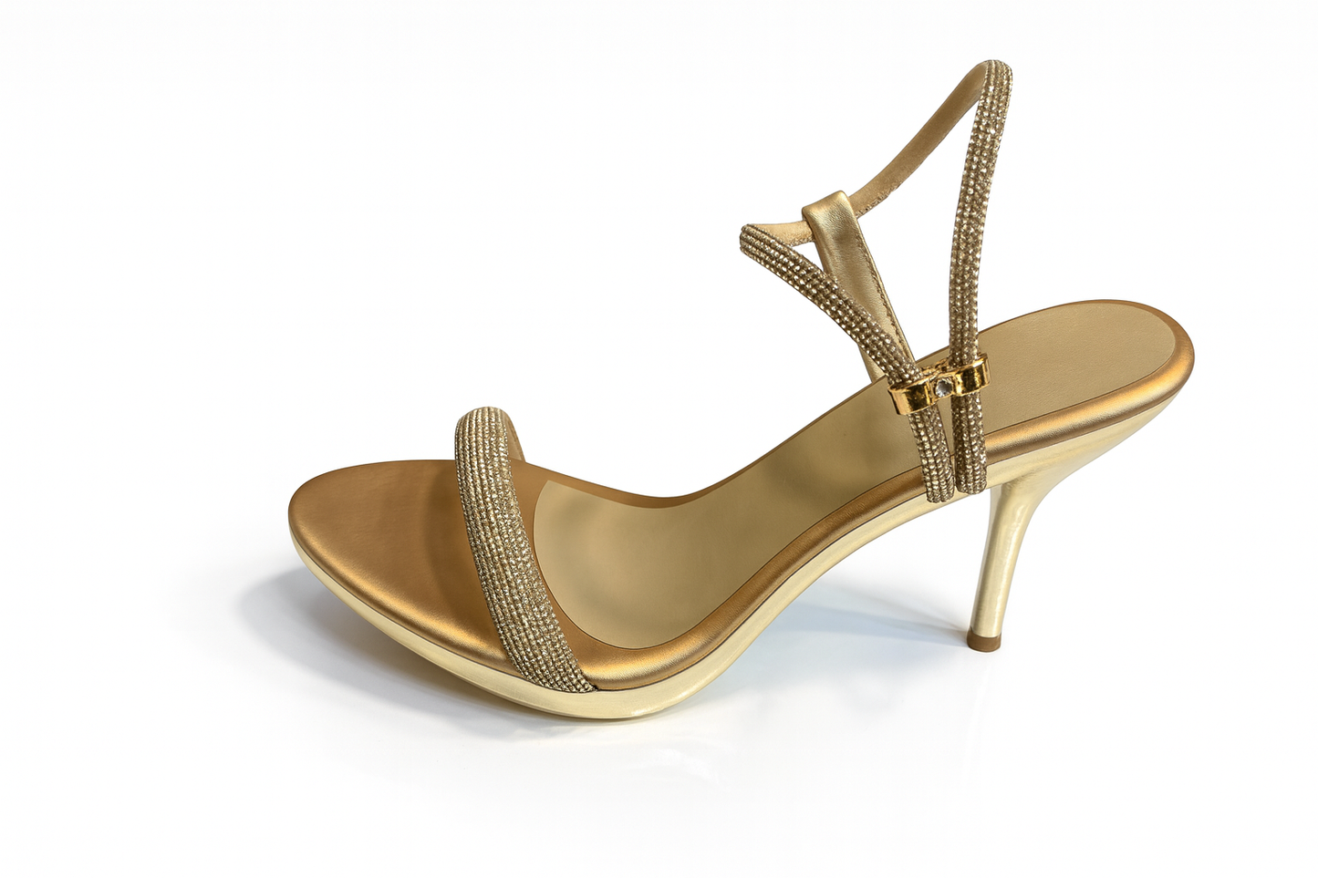 Golden Crystal Strap Stiletto Sandals