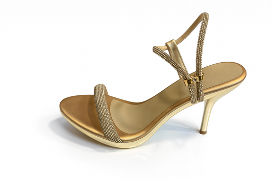 Golden Crystal Strap Stiletto Sandals
