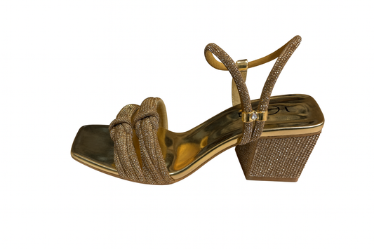 Golden Knot Strap Block Heel Sandals
