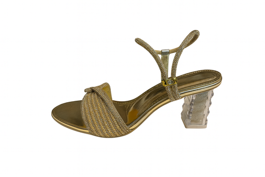 Golden Knot Strap Block Heel Sandals