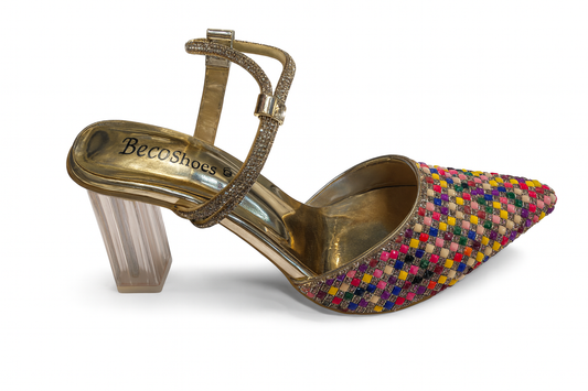 Golden Radiance Mosaic Embellished Block Heels